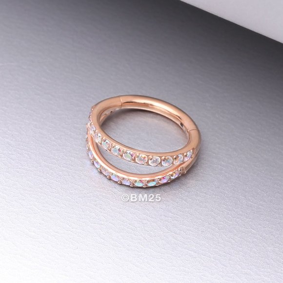 Implant Grade Titanium Rose Gold Double Hoop Gems Seamless Clicker Ring - 10mm - Picture 1 of 2